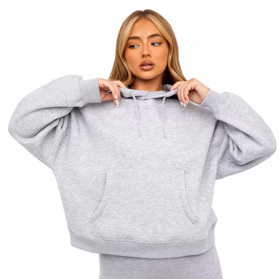 Felpa con cappuccio ampia oversize con stampa a sbuffo all'ingrosso all'ingrosso Felpa con cappuccio in pile taglie forti in cotone tinta unita personalizzato con spalle cadenti per donna