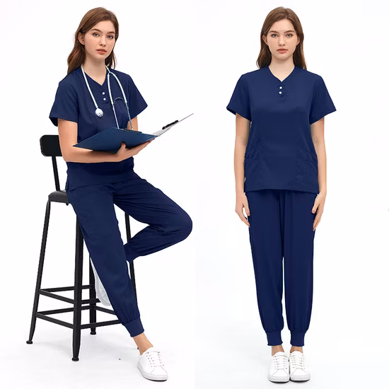 Infermiera Scrub Uniforme Tute Operatore sanitario Estate Manica corta Scrub da lavoro Top e pantaloni Set Donna Tinta unita Abbigliamento da lavoro infermieristico